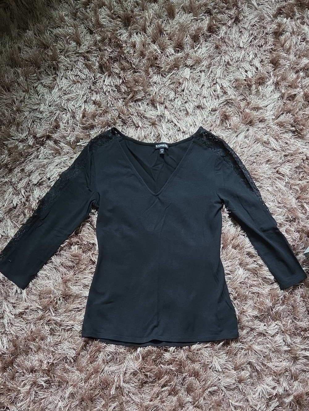 Express Black V neck With Lace Sleeves